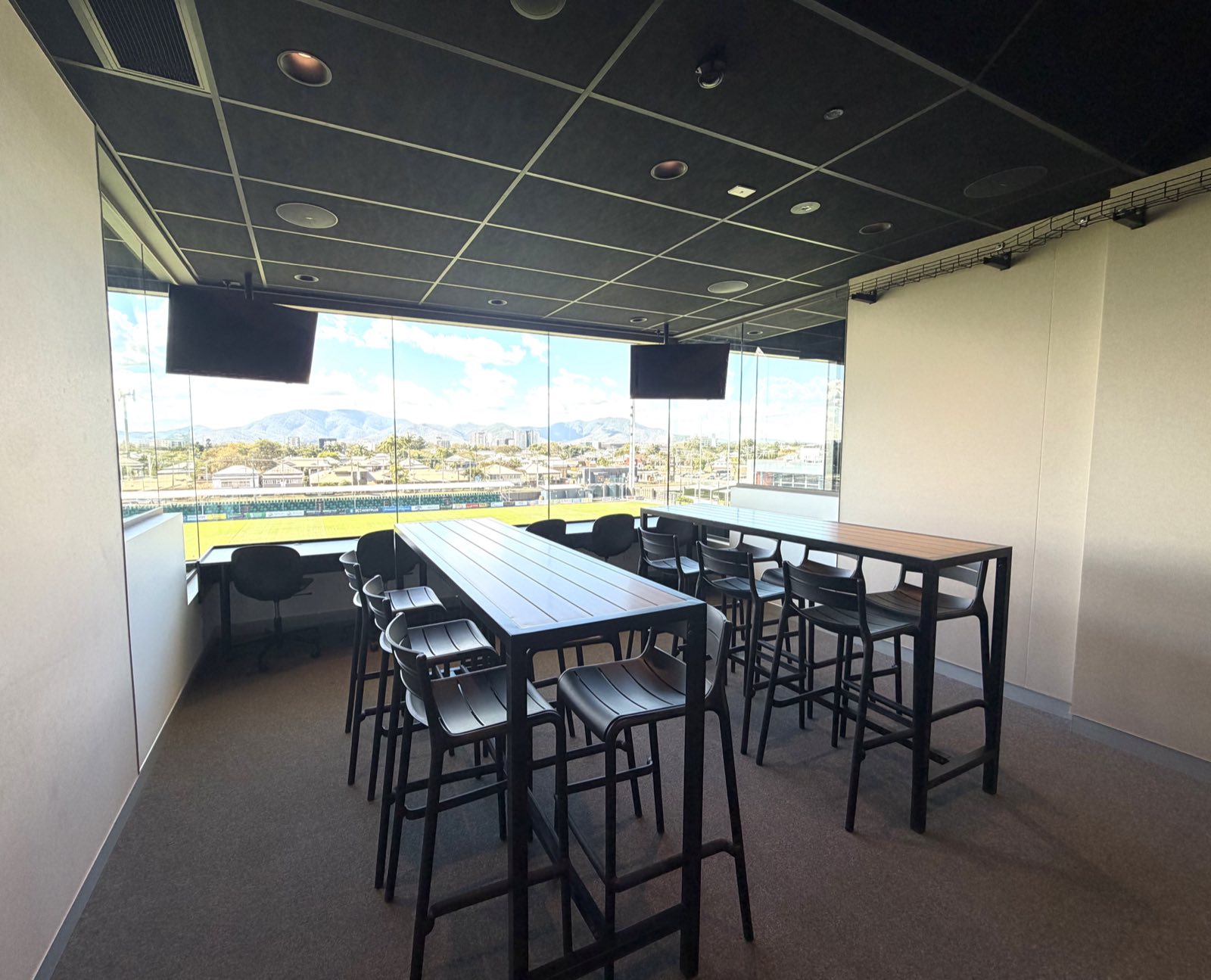 Enclosed 16 seater corporate box overlooking the field