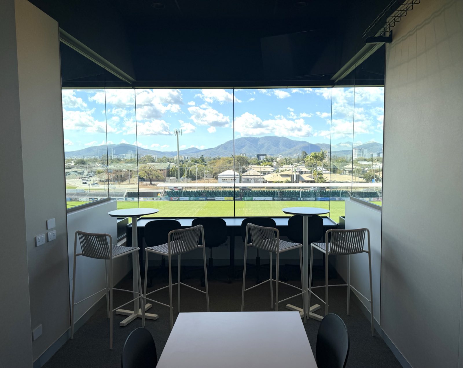 Enclosed 8 seater corporate box overlooking the field